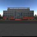 Modern Fire Station With Red Base White Structure Rows Of Windows And Front Plaza