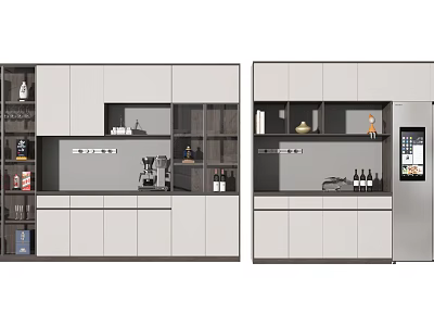 Modern Wine Cabinet With Glass Display Shelves And Wine Bottle Storage In Home Interior 3d model
