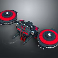 Sci-Fi Mechanical Device With Red Circular Components And Black Main Structure Design 3d model