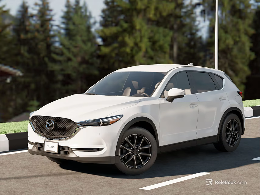 White Mazda SUV Modern Exterior Design With Trees And Road Background 3d model 