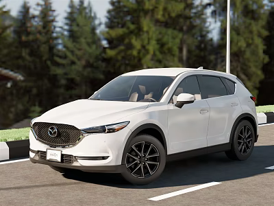 White Mazda SUV Modern Exterior Design With Trees And Road Background 3d model