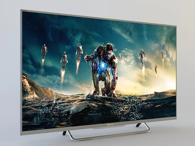 Modern LED TV Showing Iron Man With Flying Characters And Ocean Mountain View 3d model