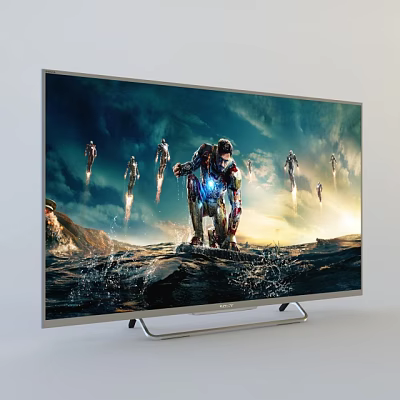 Modern LED TV Showing Iron Man With Flying Characters And Ocean Mountain View 3d model