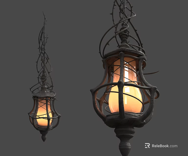 Vintage Wrought Iron Chandeliers with Intricate Vine Design and Warm Glowing Light for Rustic Decoration 3d model 