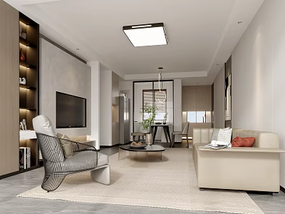 Modern Living Dining Room Interior With Sofa Coffee Table TV And Chandelier 3d model