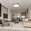 Modern Living Dining Room Interior With Sofa Coffee Table TV And Chandelier