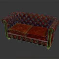 Elegant Red Velvet Tufted Two Seater Sofa With Decorative Stitching And Wooden Legs