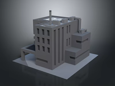 Modern Gray Architectural Building Model With Windows Roof Chimney And Extended Balcony 3d model