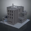Modern Gray Architectural Building Model With Windows Roof Chimney And Extended Balcony