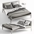 Modern Double Bed With Gray White Sheets Pillows And Tassel Blanket 3d model