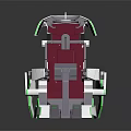 Futuristic Mechanical Chair With Metallic Structure Red Seat And Green Accents