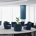 Modern Sales Office Interior Featuring Black Grand Piano Blue Columns And Green Plants