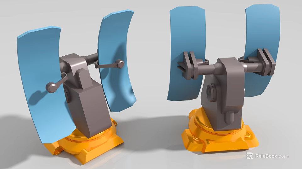 Industrial Equipment With Blue Blades Yellow Base And Metal Mechanical Structure 3d model 