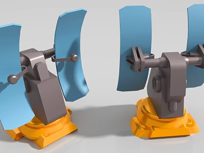 Industrial Equipment With Blue Blades Yellow Base And Metal Mechanical Structure 3d model