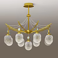 Elegant Golden Crystal Chandelier With Multiple Hanging Glass Shades Design