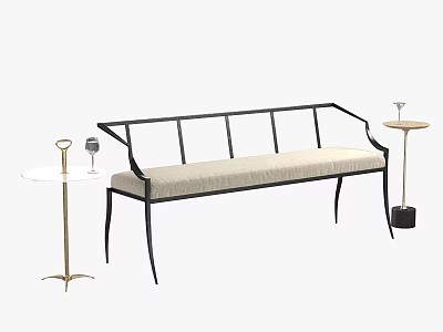Stylish Single Accent Chair With Metal Frame Beige Cushion And Side Table Holding Wine Glass 3d model