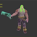 Long Black Haired Muscular Character Holding Large Gun In White Tank Top And Ripped Jeans