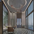 Modern Luxury Sales Office Reception Lobby With Artistic Chandelier And Premium Comfortable Sofa Furnishings