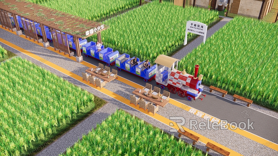 Modern rice field net red small train landscape small train amusement park rail car traffic tour car rural small train model