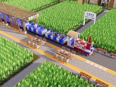 Modern rice field net red small train landscape small train amusement park rail car traffic tour car rural small train model