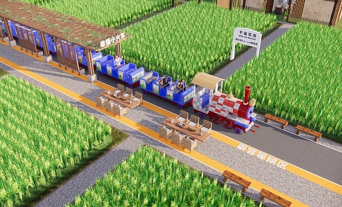 Modern rice field net red small train landscape small train amusement park rail car traffic tour car rural small train 3d model