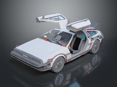 DeLorean DMC 12 Classic Car With Open Gull Wing Doors And White Exterior 3d model