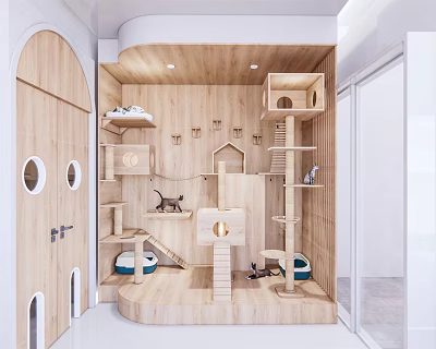 Light Wood Cat Furniture Tree With Multiple Platforms Houses And Scratching Posts 3d model