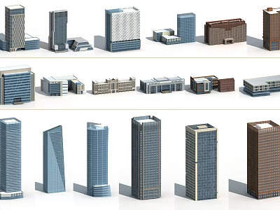 Modern Office Building 3D Models With Various Architectural Designs And Heights 3d model