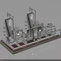 Industrial Processing Equipment System With Vertical Tanks Pipes And Control Panels