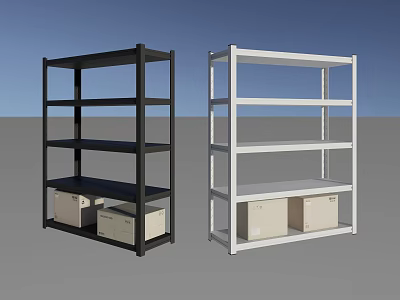 Retail Store Black And White Multi Tiered Shelves With Storage Bins 3d model