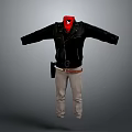 Black Leather Jacket With Red Scarf Gray Pants And Brown Belt