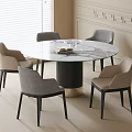 Modern Dining Table and Chair Combination Round Dining Table Dining Chair 3d model
