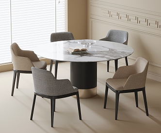 Modern Dining Table and Chair Combination Round Dining Table Dining Chair 3d model