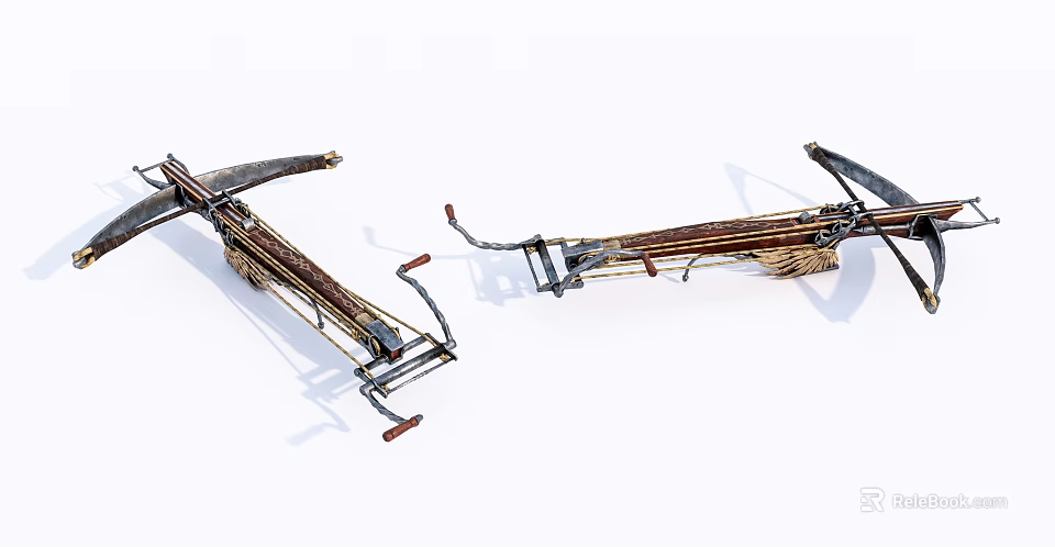 Vintage Crossbow Weapons With Wooden Structure And Metal Components Design 3d model 