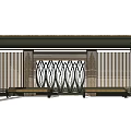 Roofed Outdoor Pergola With Decorative Lattice And Wooden Benches