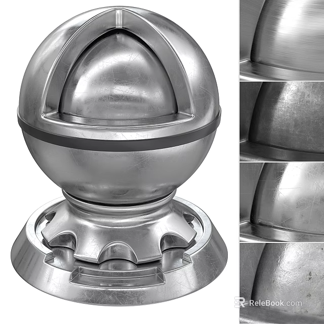 Metallic Silver Decorative Ornament Set Featuring Spherical Design Shiny Smooth Surface And Sturdy Base 3d model 