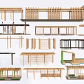 Various Wooden Pergola Designs Featuring Different Structures And Decorative Details 3d model