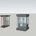 Modern Security Booths Design Featuring Glass Panels And Metal Frame Structures 3d model