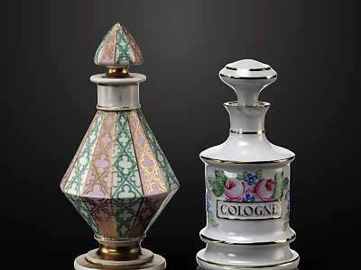 Vintage Decorative Perfume Bottles With Colorful Geometric And Floral Cologne Design 3d model