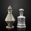 Vintage Decorative Perfume Bottles With Colorful Geometric And Floral Cologne Design