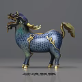 Traditional Mythical Beast Ornament Decoration Set With Blue Green Enamel And Golden Accents