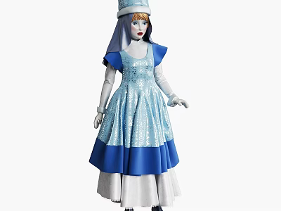 Beautiful Blue and White Lace Dress Doll with Bonnet and White Trim Details 3d model