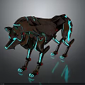 Futuristic Mechanical Wolf Character With Metallic Armor And Glowing Blue Lines