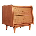 Mid Century Modern Wooden Bedside Table With Two Drawers And Brass Handles