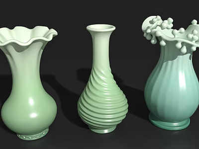 Light Green Ceramic Vases With Fluted Edges Spiral Patterns And Decorative Top Design 3d model