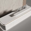 Modern White Reception Desk With Two Monitors Wooden Accent And Marble Wall
