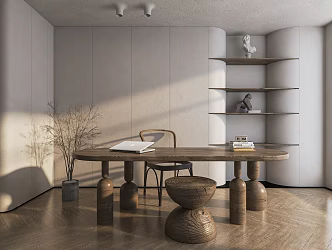 Quiet Study Desk Chair Writing Desk Bookcase Leisure Chair Chandelier Decorative Cabinet 3d model