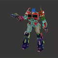 Red Blue Transformer Robot With Mechanical Armor Holding Weapon Standing Pose Design 3d model