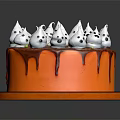 Halloween Themed Orange Cake With Chocolate Drizzle And White Ghost Toppings