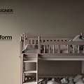 Pastel Pink Bunk Bed With Ladder Pillows Blanket And Deer Toy In Kids Room
